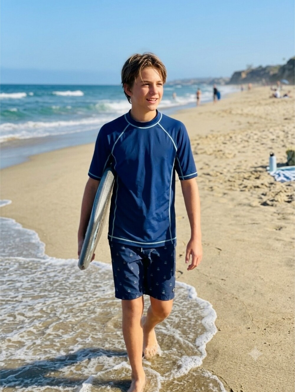 Lands' End Boys Navy Blue with White Trim Mock Neck Rashguard
